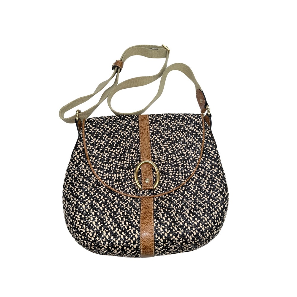 Eric Javits Woven Crossbody Bag Black & tan Saddle Purse